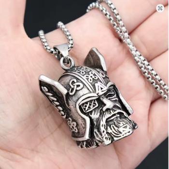 Vintage Edelstahl-Anhänger mit einäugigem Wikinger-Krieger, Glocke, Punk-Halskette mit antikem Kriegerhelm, Amulett