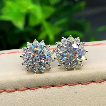 Moissanit-Diamant-Blumenohrstecker für Damen