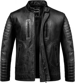 Amaci&Sons Herren Echtleder Jacke Biker Zipper Lederjacke