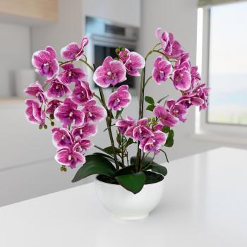XXL-Kunstblume Orchidee (groß, 56 cm) im Hochglanz-Keramiktopf