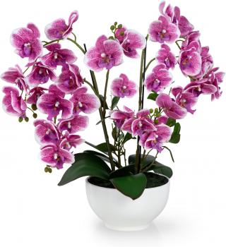 XXL-Kunstblume Orchidee (groß, 56 cm) im Hochglanz-Keramiktopf