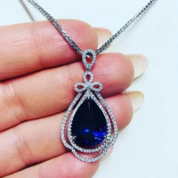 Teardrop Blue Sapphire Anhänger Halskette - Silber Brautschmuck für Frauen