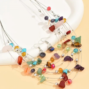 Damen Vintage Bohemian Kristallstein Halskette und Ohrringe Schmuckset