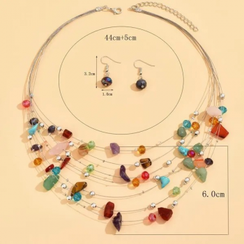 Damen Vintage Bohemian Kristallstein Halskette und Ohrringe Schmuckset