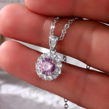 Romantische Halskette mit rosa Kristallanhänger – versilberte Schlüsselbeinkette für Damen