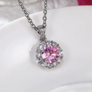 Romantische Halskette mit rosa Kristallanhänger – versilberte Schlüsselbeinkette für Damen