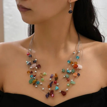 Damen Vintage Bohemian Kristallstein Halskette und Ohrringe Schmuckset