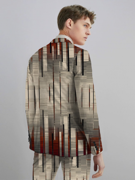 3-teiliges Anzugset für Herren: Anzug mit Weste und Hose, Digitaldruck, ideal für Business und Reisen. Modischer Anzug für Bankette, Hochzeiten und andere festliche Anlässe. Vertikal gestreiftes, geometrisches Muster.