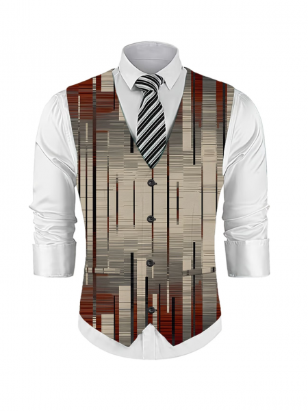 3-teiliges Anzugset für Herren: Anzug mit Weste und Hose, Digitaldruck, ideal für Business und Reisen. Modischer Anzug für Bankette, Hochzeiten und andere festliche Anlässe. Vertikal gestreiftes, geometrisches Muster.