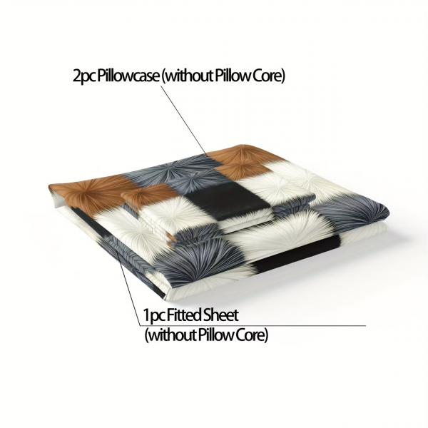 3-teiliges Premium-Spannbettlaken-Set mit geometrischem Muster | Enthält 1 Spannbettlaken und 2 Kissenbezüge, komfortabel und stilvoll, geeignet für alle Schlafzimmergrößen und Hotels, ganzjährig verwendbar, Polyester, maschinenwaschbar