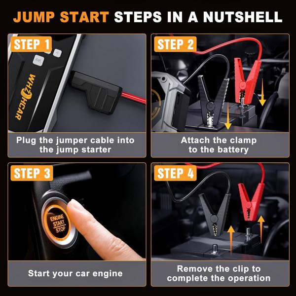 Starthilfe-Powerbank mit Kompressor (26800 mAh, 6000 A Spitzenleistung, 150 PSI Kompressor, LCD-Display), tragbare Starthilfe-Powerbank mit LED-Taschenlampe