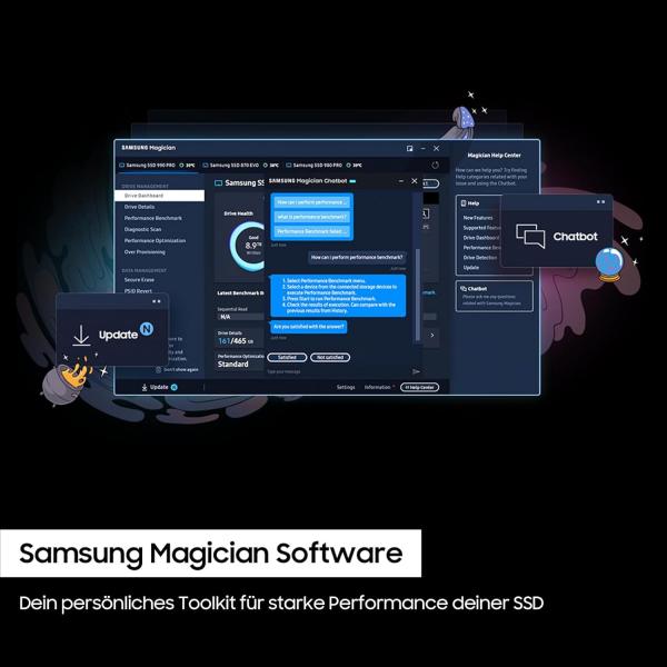 Samsung 990 PRO NVMe M.2 SSD, 2 TB, PCIe 4.0, 7450 MB/s Lesen, 6900 MB/s Schreiben, Interne SSD, Interne SSD für Gaming und Videobearbeitung, Schwarz, MZ-V9P2T0BW