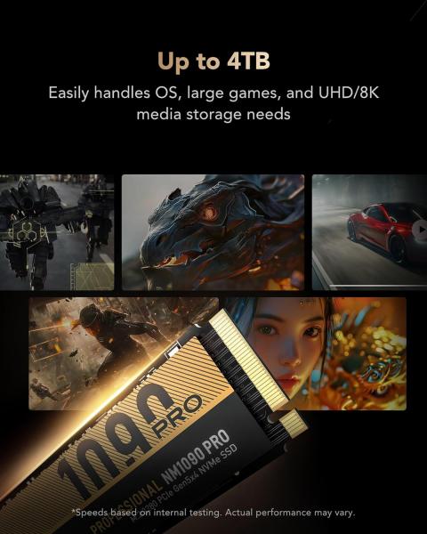 1 TB PCIe 5.0 Gen5 NVMe SSD NM1090 Pro, bis zu 14.000 MB/s, fortschrittliches Wärmemanagement, DirectStorage-fähige interne SSD, ideal für KI-Anwendungen, Gaming und Content-Erstellung