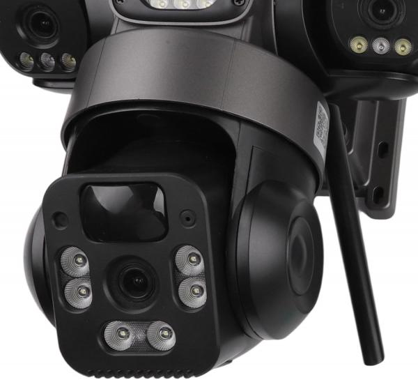 4K WLAN-Solar-Überwachungskamera für den Außenbereich mit drei Objektiven, 360°-PTZ-Funktion, Farbnachtsicht, IP66 wasserdicht, Bewegungserkennung, Cloud- und TF-Speicher