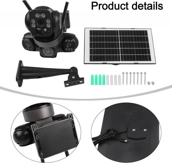 4K WLAN-Solar-Überwachungskamera für den Außenbereich mit drei Objektiven, 360°-PTZ-Funktion, Farbnachtsicht, IP66 wasserdicht, Bewegungserkennung, Cloud- und TF-Speicher