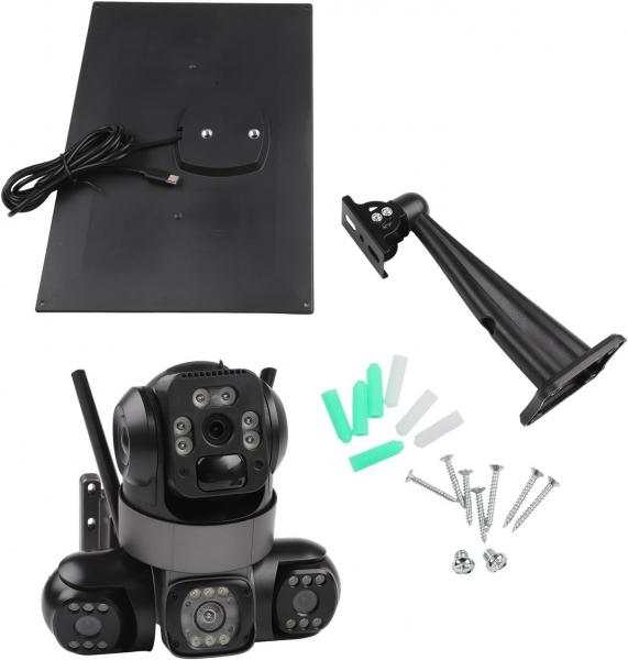 4K WLAN-Solar-Überwachungskamera für den Außenbereich mit drei Objektiven, 360°-PTZ-Funktion, Farbnachtsicht, IP66 wasserdicht, Bewegungserkennung, Cloud- und TF-Speicher