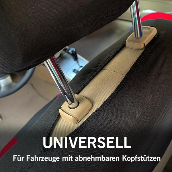 Universelles Autositzbezug-Set, atmungsaktiv, strapazierfähig, waschbar, 5-Sitzer-Schutzbezüge für Vordersitze und Kopfstützen, Schutz für den Fahrzeuginnenraum in allen vier Jahreszeiten, schmutzabweisend (Schwarz Rot)