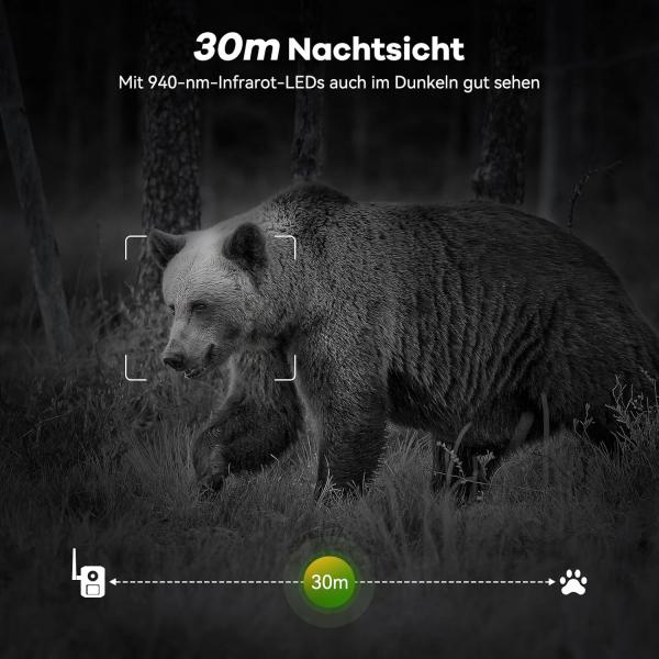 4G LTE Wildkamera mit Smartphone-App, 2,7K Solar-Wildkamera mit SIM-Karte, PIR-Bewegungsmelder, Nachtsicht, 120°-Weitwinkel, IP66, 64 GB SD-Karte und 7800-mAh-Akku