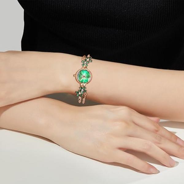 Japanische Damenuhr mit Quarzwerk, modisches Design, 18 Karat Gelbgold ionenplattiert, roségoldfarbenes Edelstahl-/Messingarmband mit Diamanten