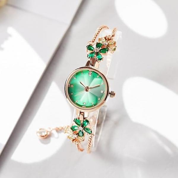 Japanische Damenuhr mit Quarzwerk, modisches Design, 18 Karat Gelbgold ionenplattiert, roségoldfarbenes Edelstahl-/Messingarmband mit Diamanten