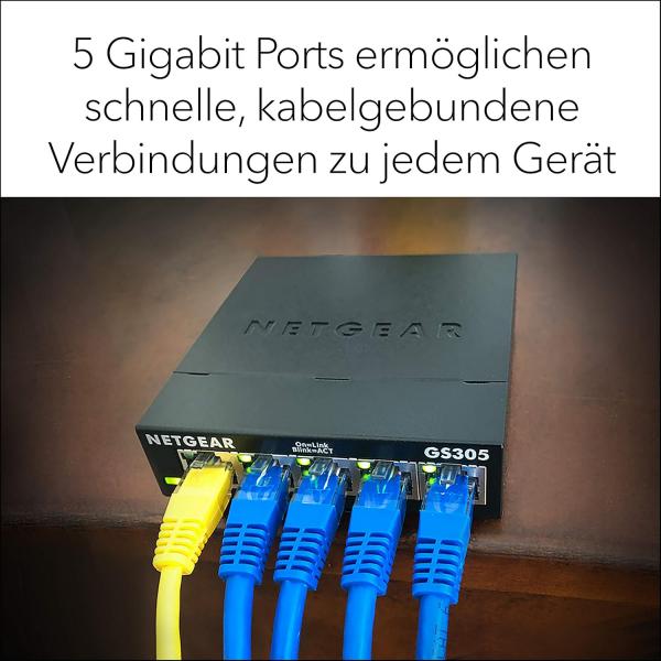 GS305-300PES 5-Port Gigabit-Switch (lüfterlos, einfache Plug-and-Play-Installation, Layer 2, robustes Metallgehäuse, energiesparend, RJ45-Metallanschlüsse)