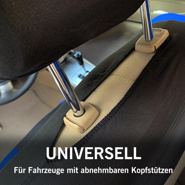 Universelles Autositzbezug-Set, atmungsaktiv, strapazierfähig, waschbar, 5-Sitzer-Schutzbezüge für Vordersitze und Kopfstützen, Schutz für den Fahrzeuginnenraum in allen vier Jahreszeiten, schmutzabweisend (Schwarz/Blau)