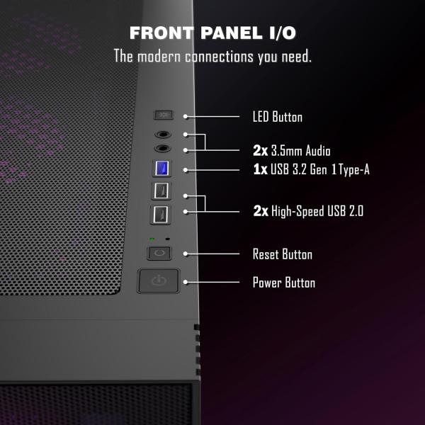 PC-Gehäuse, vorinstallierte 6 PWM ARGB-Gehäuselüfter, ATX-Midi-Tower, Gaming-Gehäuse mit Seitenteil aus gehärtetem Glas, Mesh-Gehäuse, Schwarz