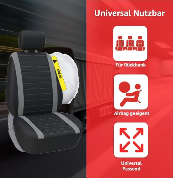 4er-Set Sitzbezüge – Universell passend für alle Automodelle – Schutzbezüge für Vorder- und Rücksitze – Kompatibel mit Seitenairbags