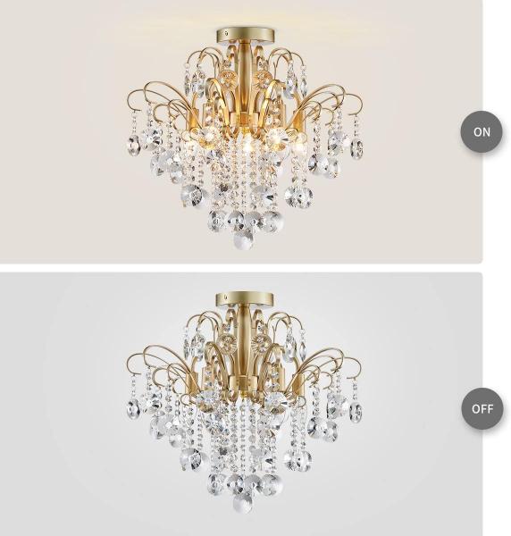 Kristall-Kronleuchter, Deckenleuchte, modernes Design für Schlafzimmer, Flur, Bar, Küche, Badezimmer, H 45 x B 50 cm, E14-Fassung, Gold