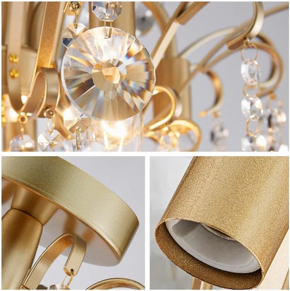 Kristall-Kronleuchter, Deckenleuchte, modernes Design für Schlafzimmer, Flur, Bar, Küche, Badezimmer, H 45 x B 50 cm, E14-Fassung, Gold