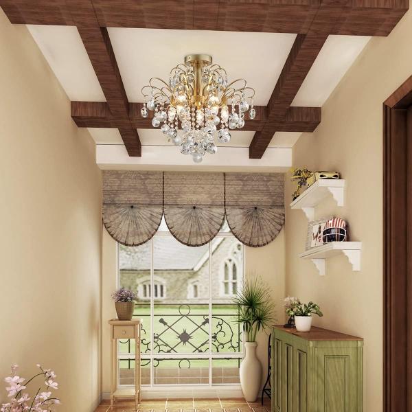 Kristall-Kronleuchter, Deckenleuchte, modernes Design für Schlafzimmer, Flur, Bar, Küche, Badezimmer, H 45 x B 50 cm, E14-Fassung, Gold