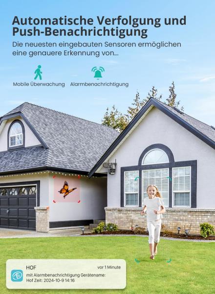 2,5K-Außenkamera – 2,4/5-GHz-WLAN-360°-PTZ-Überwachungskamera mit Dual-Objektiv, Farbnachtsicht, intelligenter Verfolgung, Zwei-Wege-Audio, kostenlosem Cloud-Speicher und Schutzart IP66