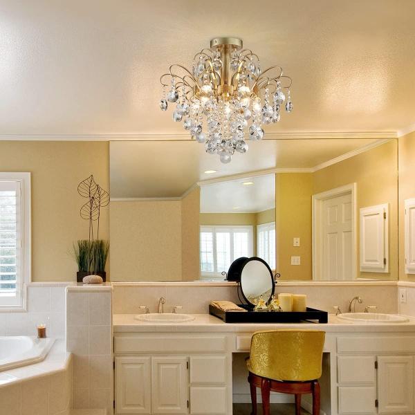 Kristall-Kronleuchter, Deckenleuchte, modernes Design für Schlafzimmer, Flur, Bar, Küche, Badezimmer, H 45 x B 50 cm, E14-Fassung, Gold