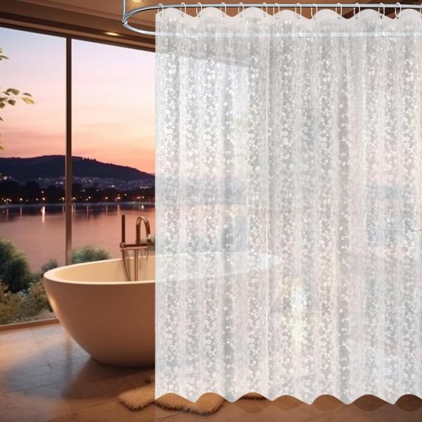 Transparenter Duschvorhang 180 x 200 cm mit 3D-Kieselsteinmuster, wasserdicht, PEVA, für die Badewanne, inklusive 12 Duschvorhangringen