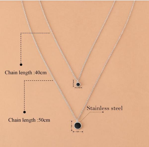 Edelstahl-Halsketten mit schwarzem Acryl-Scheibenanhänger, Choker-Ketten, koreanische Mode, mehrlagige Halsketten für Damen