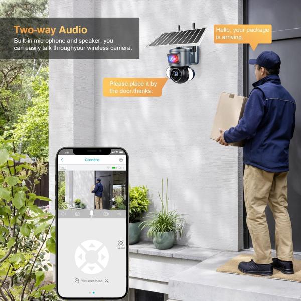 4G LTE Mobilfunk-Überwachungskamera mit SIM-Karte, 2K 4MP, Solarbetrieben, kabellos, für den Außenbereich, kein WLAN erforderlich, Nachtsicht, 360°-PTZ-Funktion, Bewegungsmelder, Flutlicht, wasserdicht
