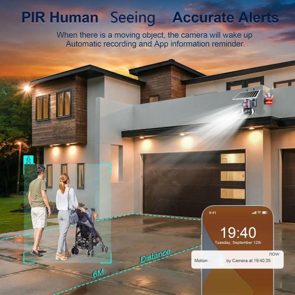 4G LTE Mobilfunk-Überwachungskamera mit SIM-Karte, 2K 4MP, Solarbetrieben, kabellos, für den Außenbereich, kein WLAN erforderlich, Nachtsicht, 360°-PTZ-Funktion, Bewegungsmelder, Flutlicht, wasserdicht