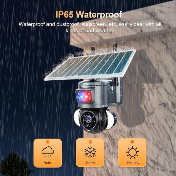 4G LTE Mobilfunk-Überwachungskamera mit SIM-Karte, 2K 4MP, Solarbetrieben, kabellos, für den Außenbereich, kein WLAN erforderlich, Nachtsicht, 360°-PTZ-Funktion, Bewegungsmelder, Flutlicht, wasserdicht