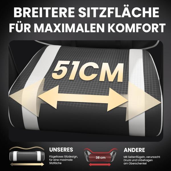 Gaming-Stuhl – Ergonomischer Gaming-Stuhl mit Fußstütze, Kopfstütze und Lendenwirbelstütze, höhenverstellbar, belastbar bis 150 kg, gepolstert, drehbar, schwarz