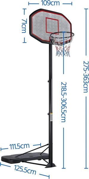 Basketballständer mit Rollen, höhenverstellbar (275–363 cm), mit Wasser/Sand befüllbar, für drinnen und draußen