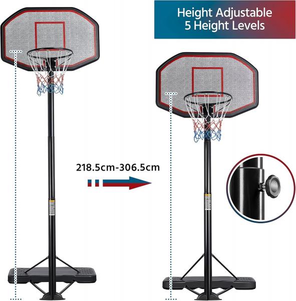 Basketballständer mit Rollen, höhenverstellbar (275–363 cm), mit Wasser/Sand befüllbar, für drinnen und draußen