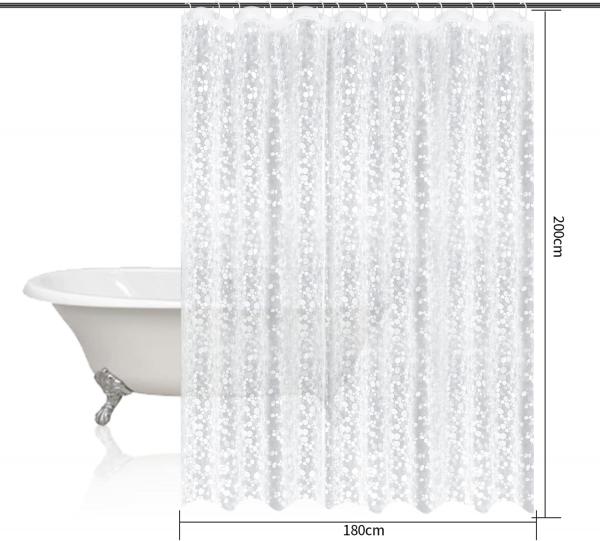 Transparenter Duschvorhang 180 x 200 cm mit 3D-Kieselsteinmuster, wasserdicht, PEVA, für die Badewanne, inklusive 12 Duschvorhangringen