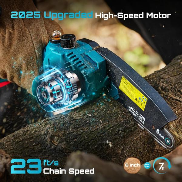 Mini-Kettensäge mit 8000-mAh-Akku (15,2 cm), elektrischer Mini-Kettensäge mit automatischer Ölung und 2 Akkus (4000 mAh), Akku-Handkettensäge für Gartenscheren, Astscheren und Holzarbeiten