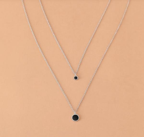 Edelstahl-Halsketten mit schwarzem Acryl-Scheibenanhänger, Choker-Ketten, koreanische Mode, mehrlagige Halsketten für Damen