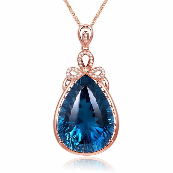 Luxuriöse Halskette mit 6 Karat blauem Saphir-Kristall und Diamant-Anhänger – Roségold-Halskette