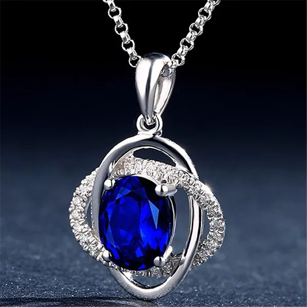 Königliche & elegante Halskette mit ovalem blauem Saphiranhänger