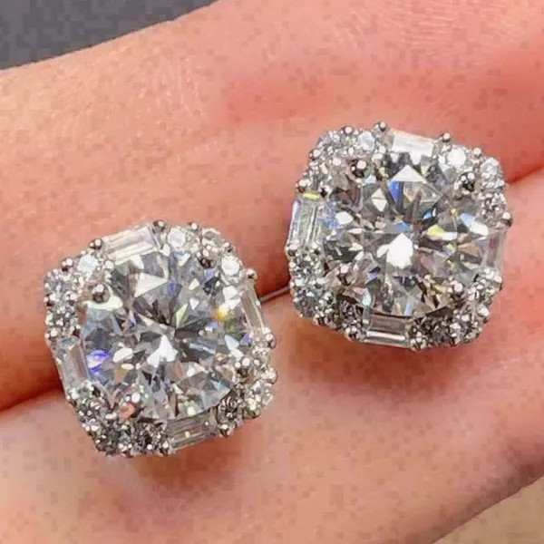 Quadratische Moissanit-Ohrstecker für Damen – Hochzeits- & Partyschmuck