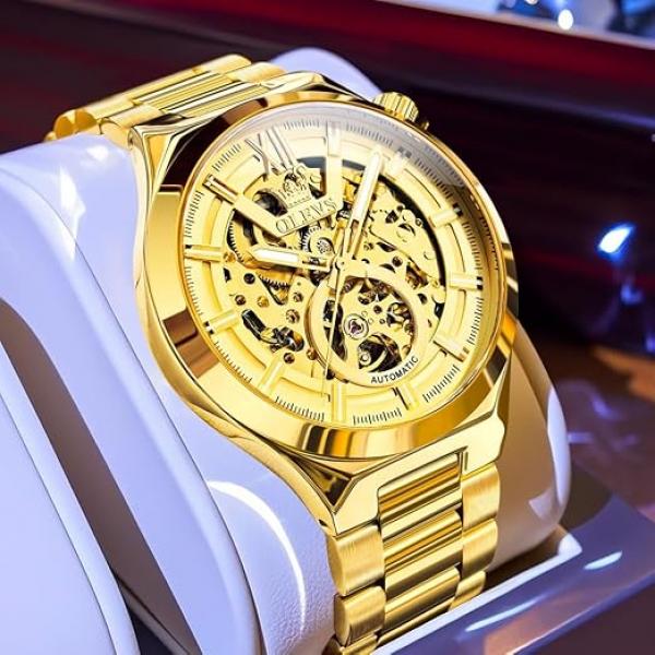 Automatische Herren-Skelettuhr mit Diamanten, wasserdicht und mit Leuchtzeigern