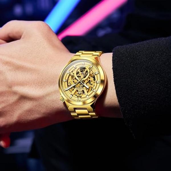 Automatische Herren-Skelettuhr mit Diamanten, wasserdicht und mit Leuchtzeigern