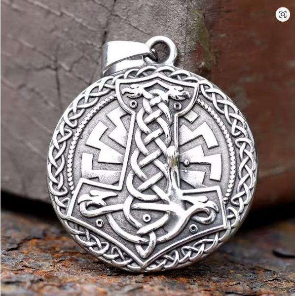 Neuer Edelstahl-Wikinger-Anhänger mit Thorshammer und keltischem Knoten, Runenanhänger für Herren, Vintage-Schmuck